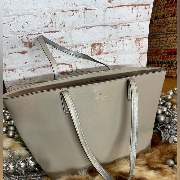 kate spade Handbags - Kate Spade Taupe Tote with Metallic Straps